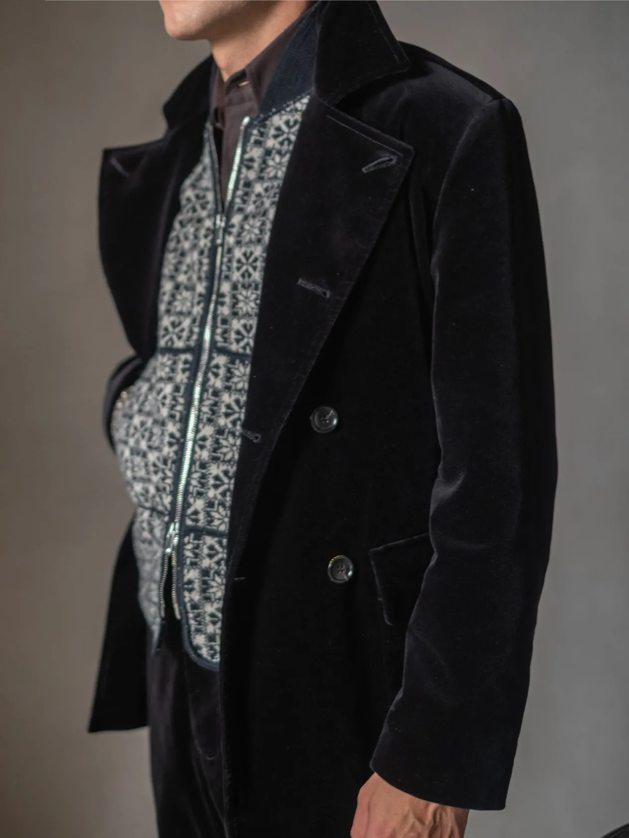 Black & Natural Folk Car Vest