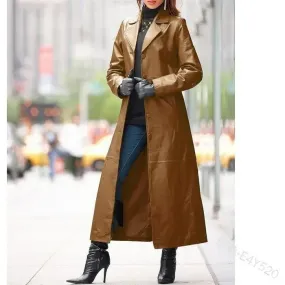 Button PU Leather Long-Cut Coat