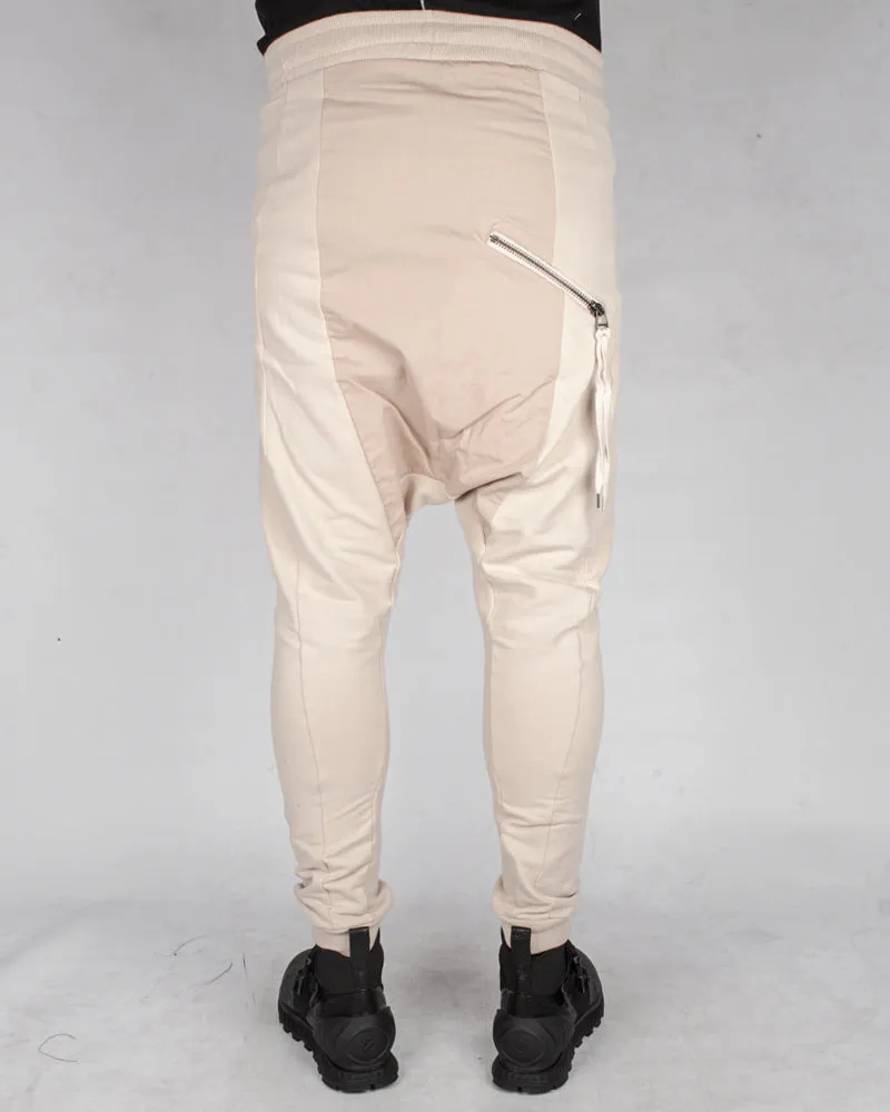 Contrasting woven jersey trousers sand