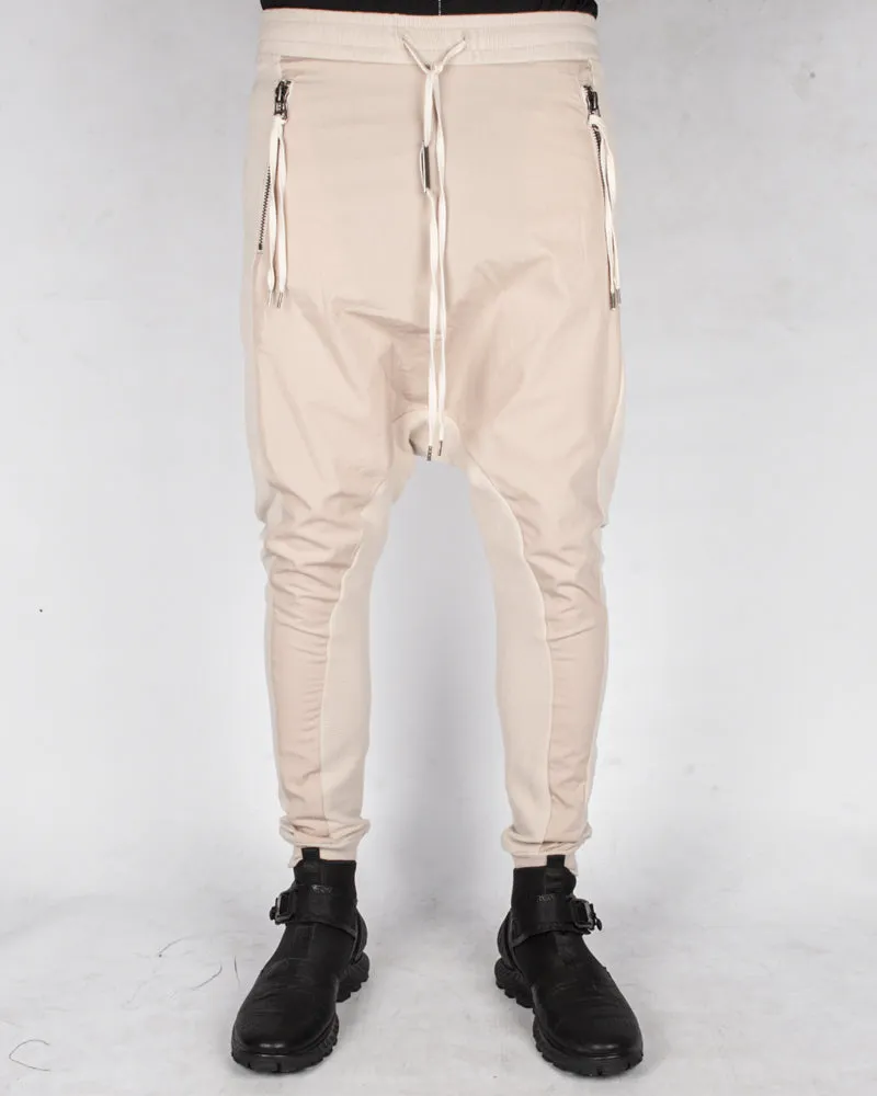 Contrasting woven jersey trousers sand