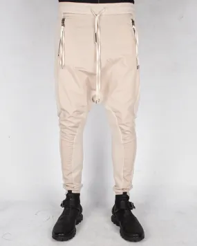 Contrasting woven jersey trousers sand