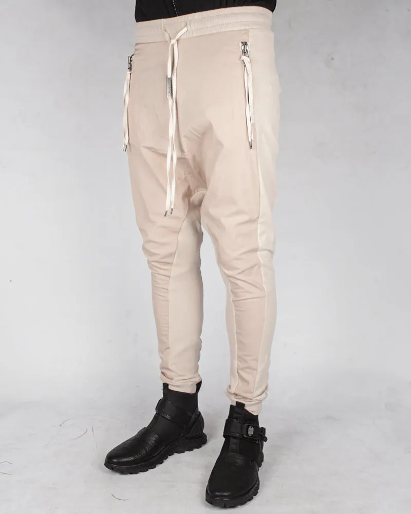 Contrasting woven jersey trousers sand