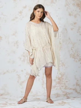Deep Ivory Georgette Seqioned Kaftan & Shorts Set (Set of 3)