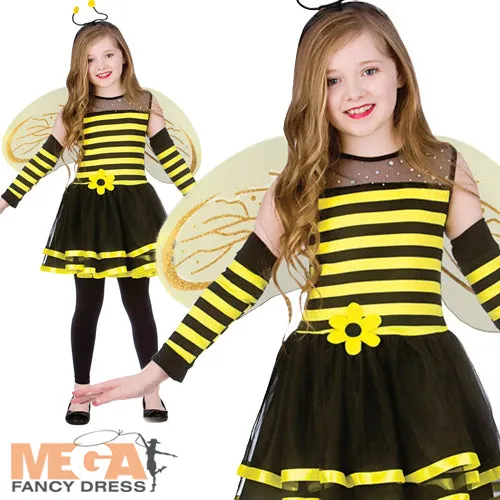 Girls Bumblebee   Wings Fancy Dress Insect Animal Bee Costume