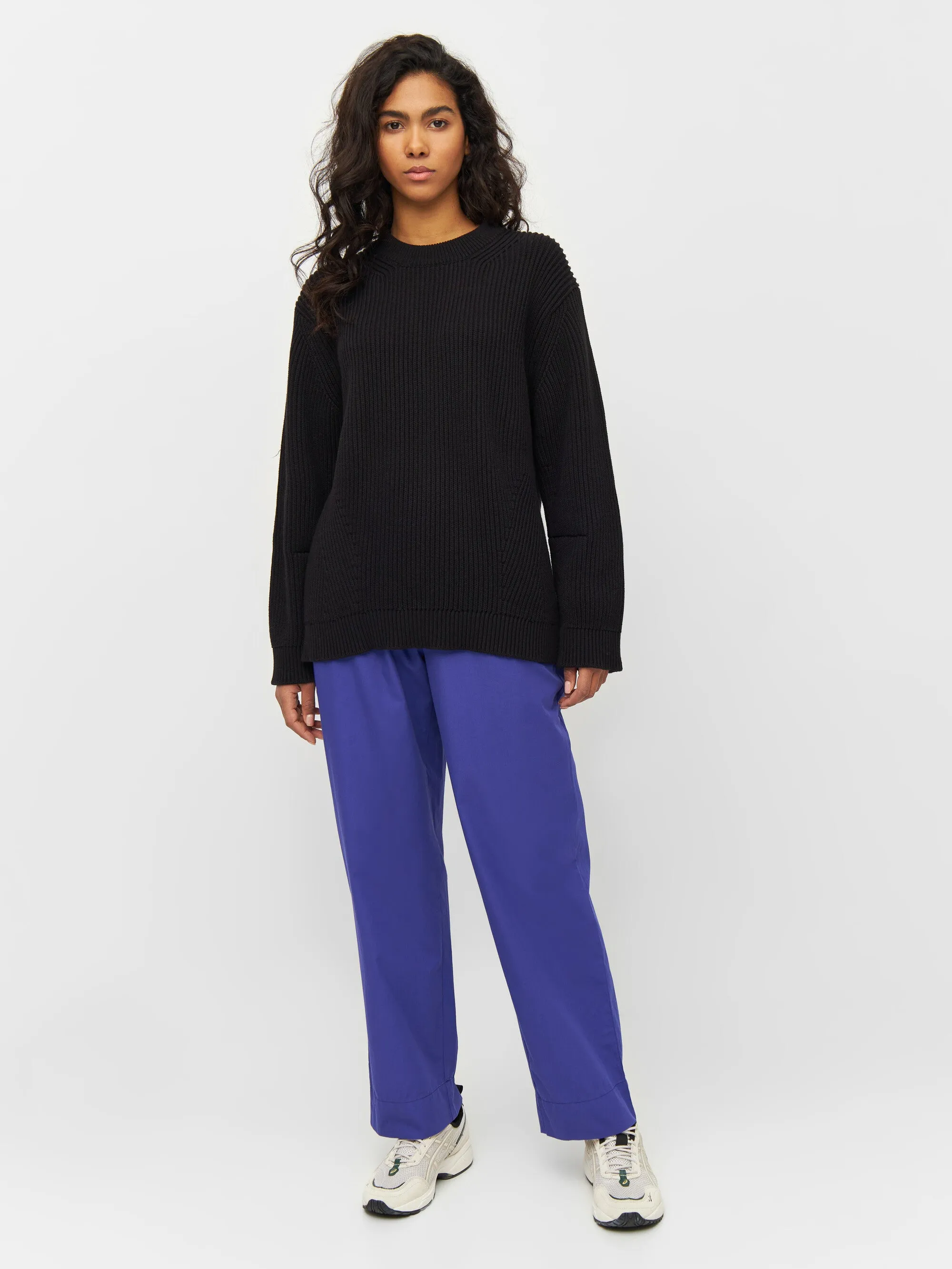 Heavy rib oversize crew neck knit - Black Jet