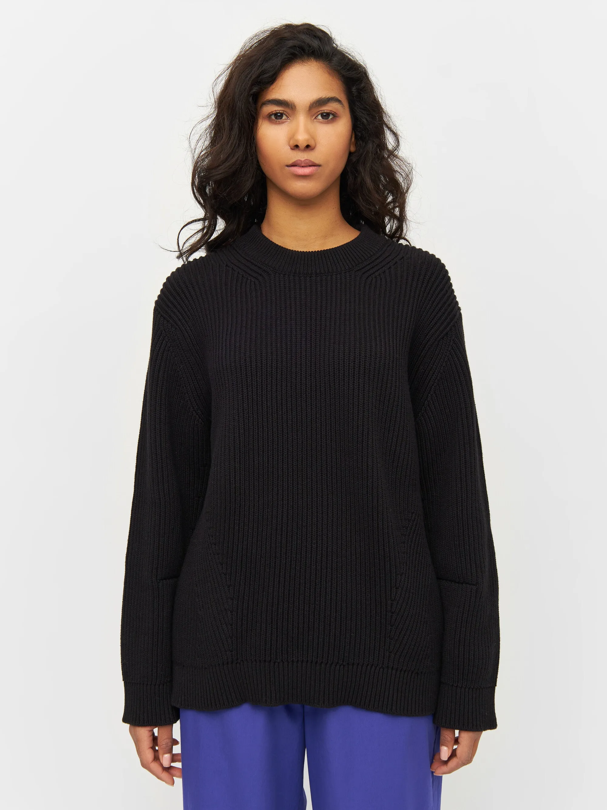 Heavy rib oversize crew neck knit - Black Jet