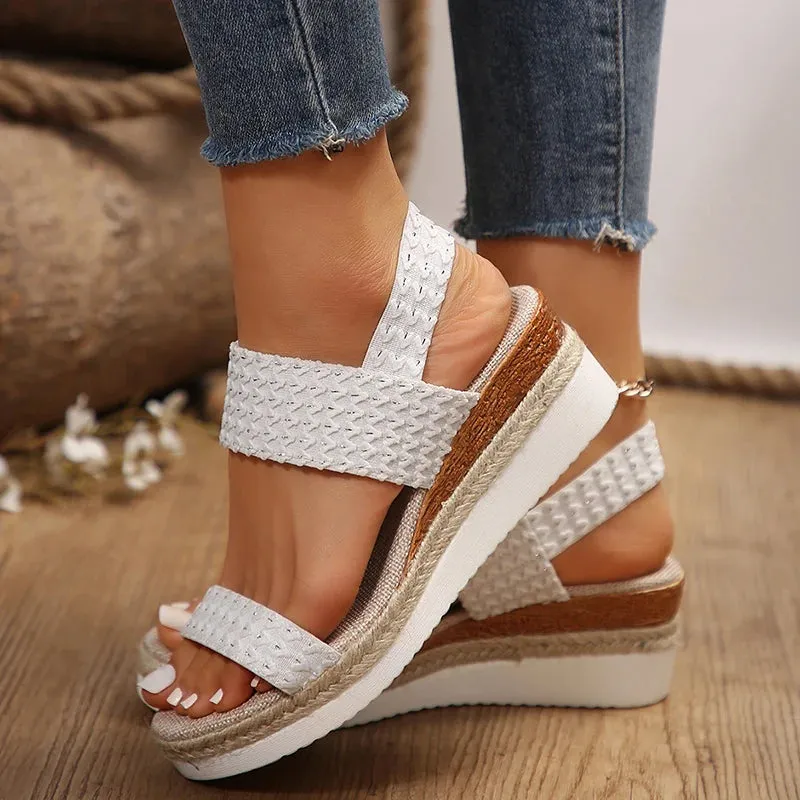 Hnzxzm Ladies Wedge Sandals 2024 Summer Fashion Sequined Cloth Platform Sandals Woman Comfortable Light Non-Slip Casual Beach Sandalias