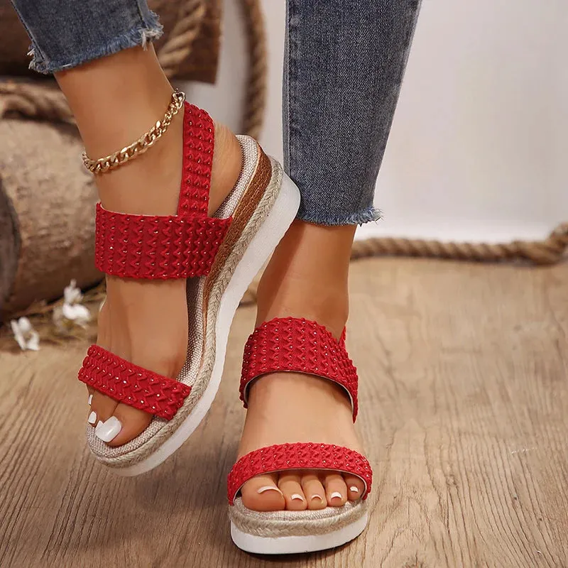 Hnzxzm Ladies Wedge Sandals 2024 Summer Fashion Sequined Cloth Platform Sandals Woman Comfortable Light Non-Slip Casual Beach Sandalias
