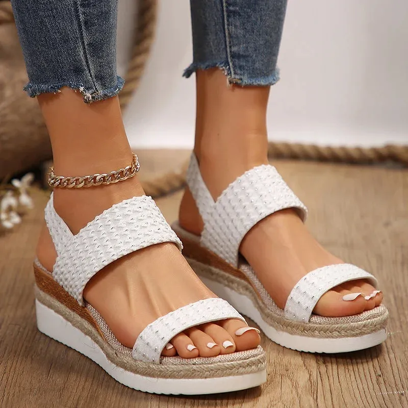 Hnzxzm Ladies Wedge Sandals 2024 Summer Fashion Sequined Cloth Platform Sandals Woman Comfortable Light Non-Slip Casual Beach Sandalias
