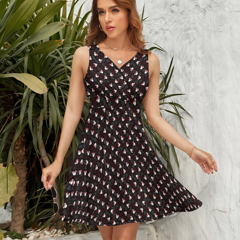 Mickey And Minnie Dots V-Neck Sleeveless Dress