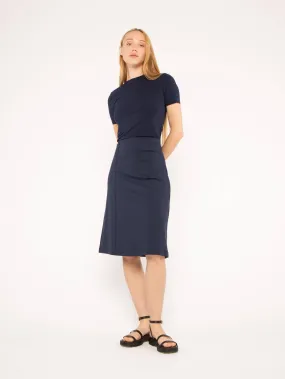 Navy Ponte Knit A-Line Midi Skirt