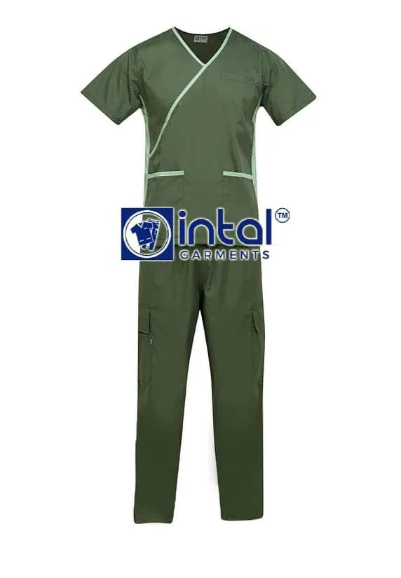 Scrub Suit High Quality Medical Doctor Nurse Scrubsuit Cargo 6 Pocket Pants Unisex Scrubs 13 Army Green-Russian Green