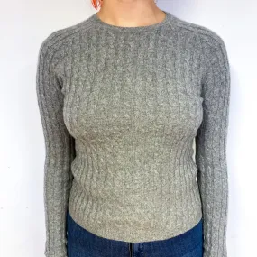 Steel Grey Cable Cashmere Crew Neck Jumper Small