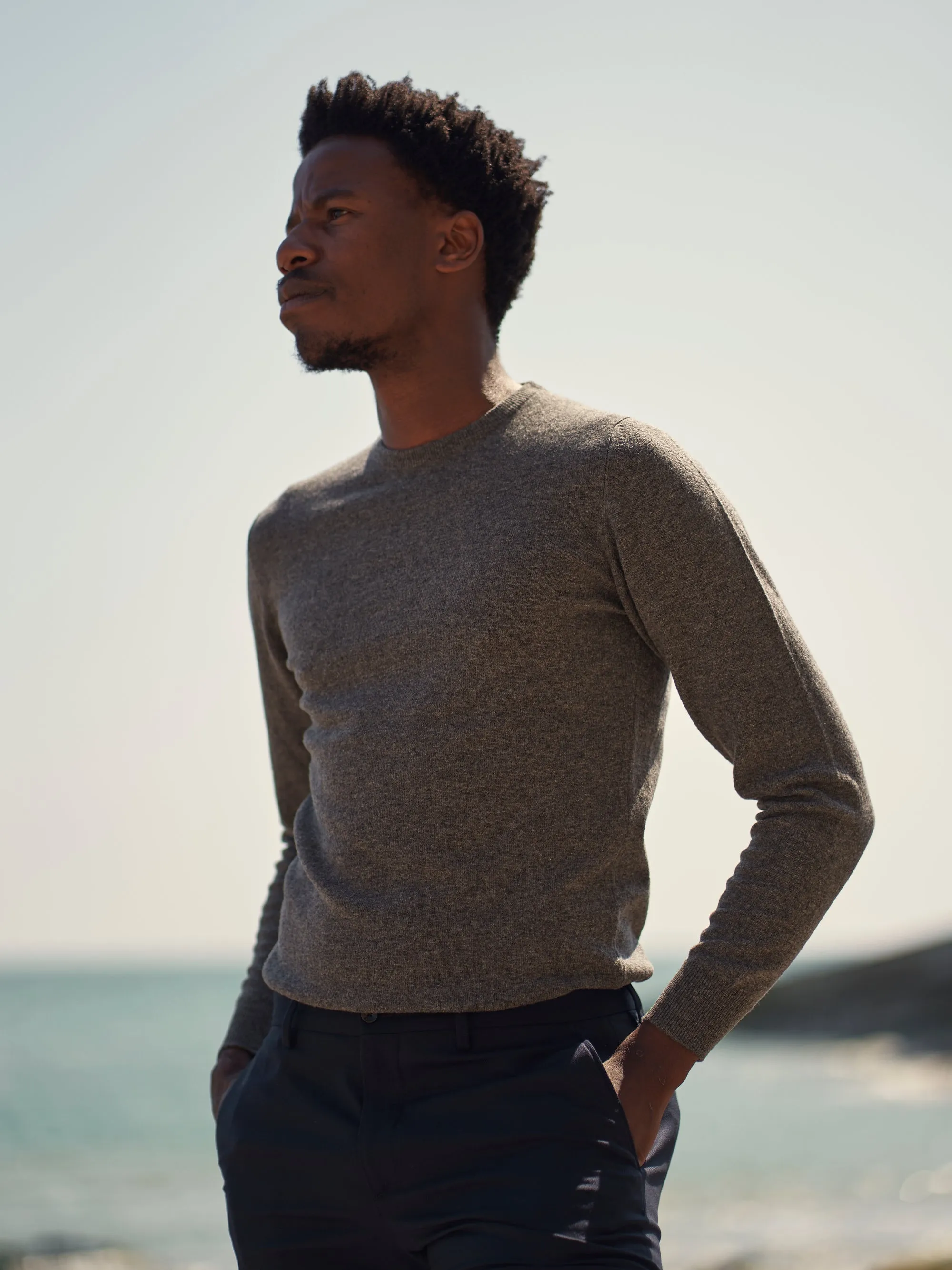 Superfine lambswool crew neck in grey mélange