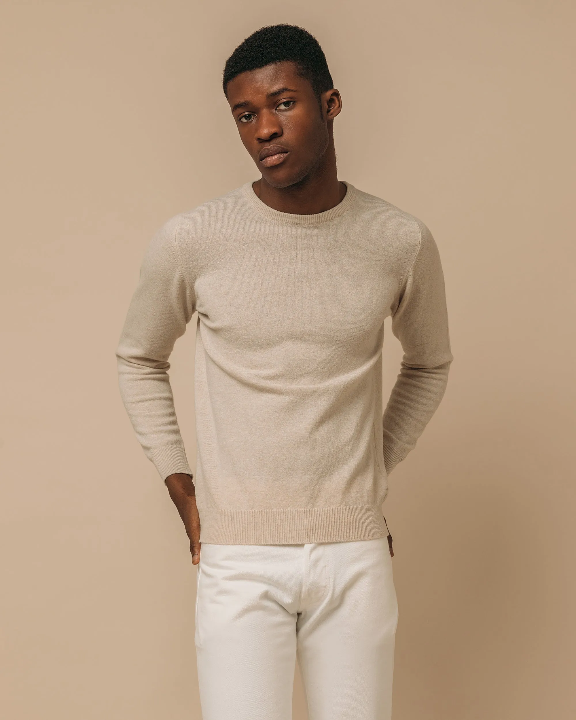 Superfine lambswool crew neck in oatmeal