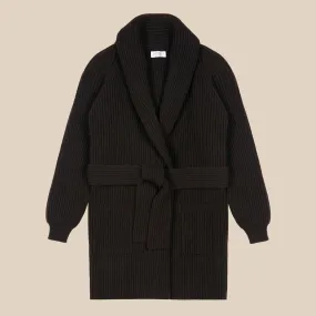 Superfine lambswool shawl coat in dark brown