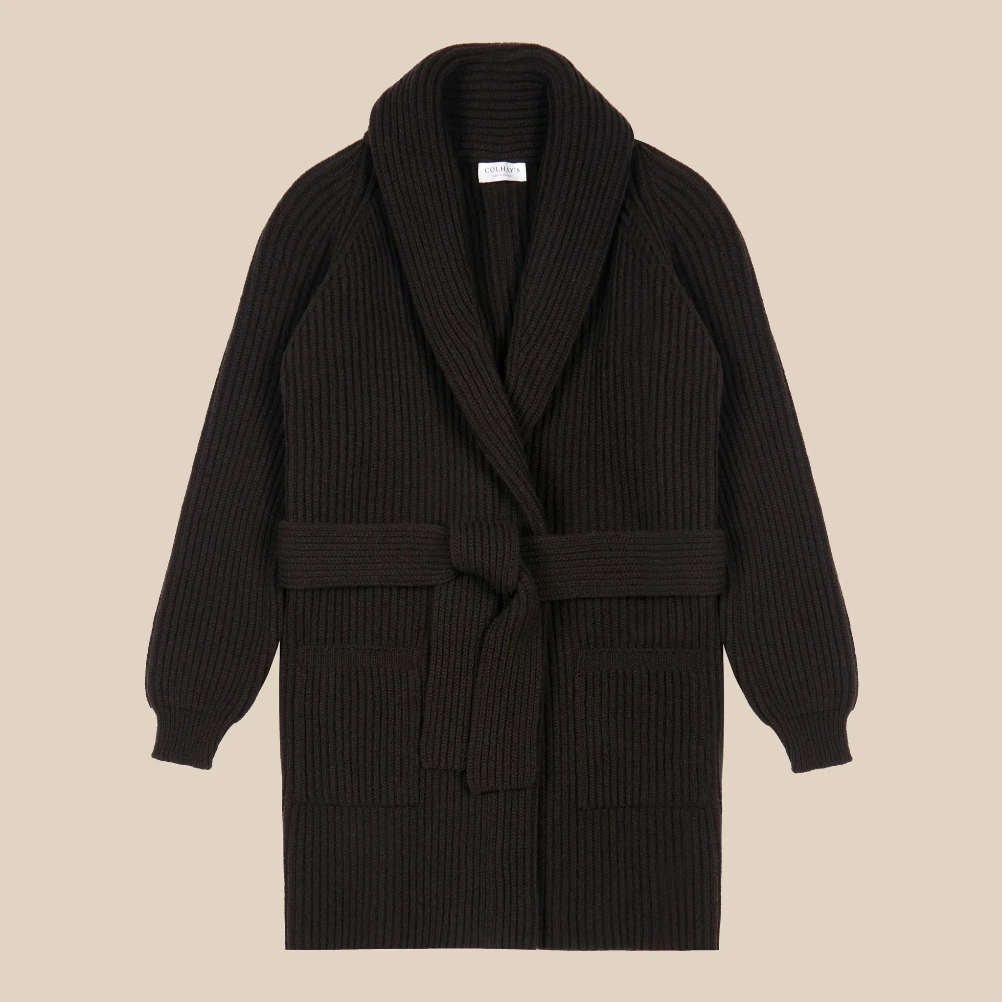 Superfine lambswool shawl coat in dark brown