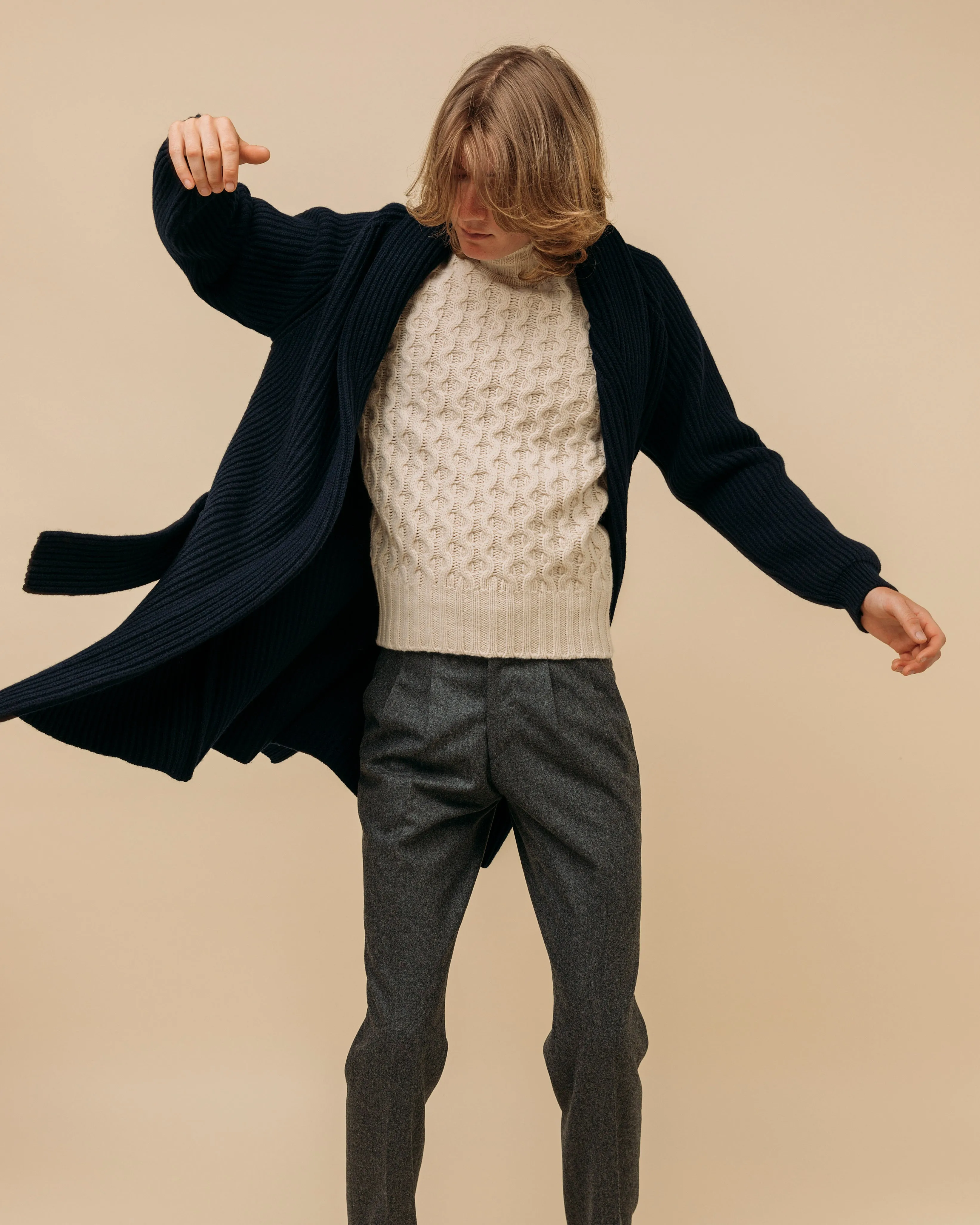 Superfine lambswool shawl coat in navy