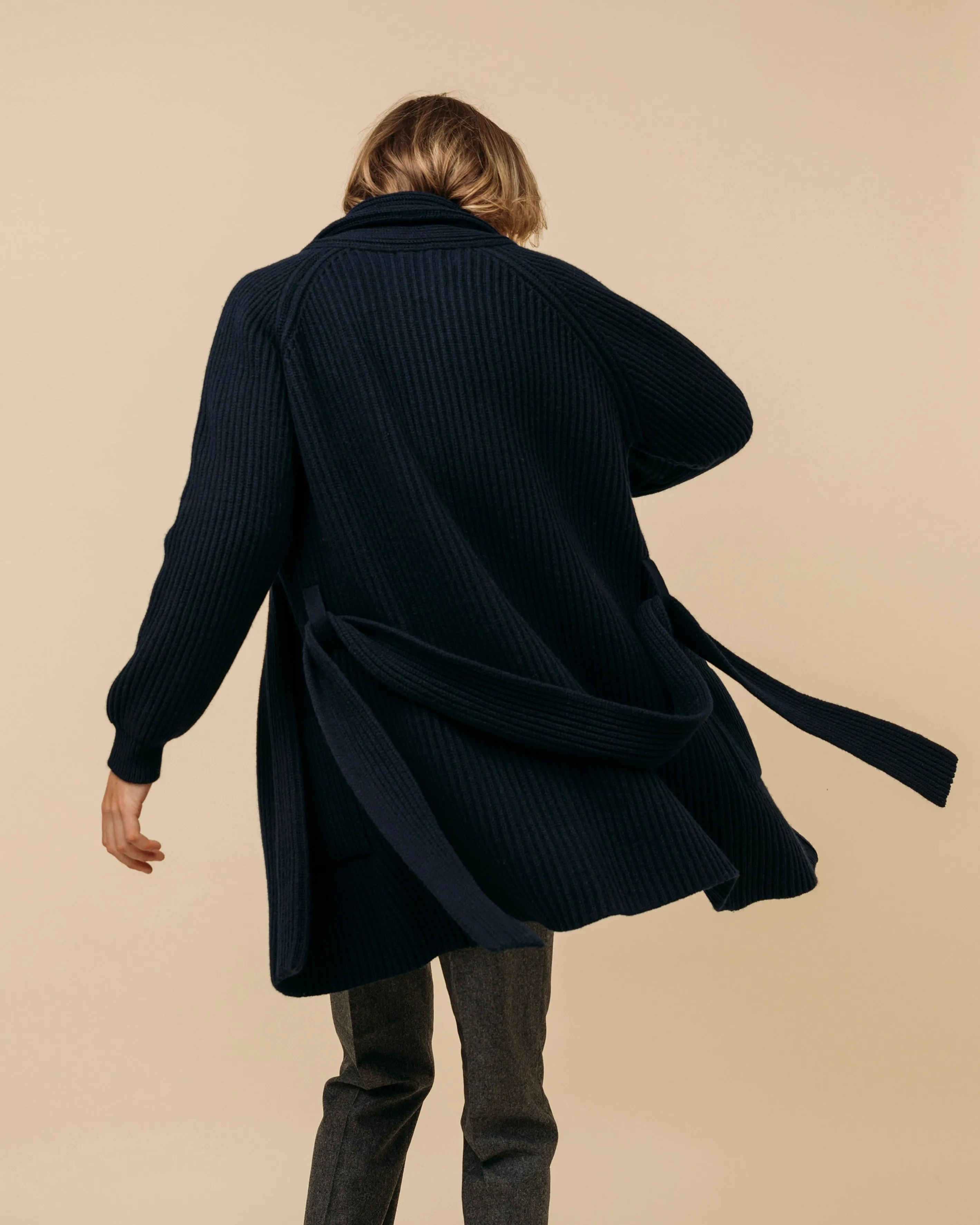 Superfine lambswool shawl coat in navy