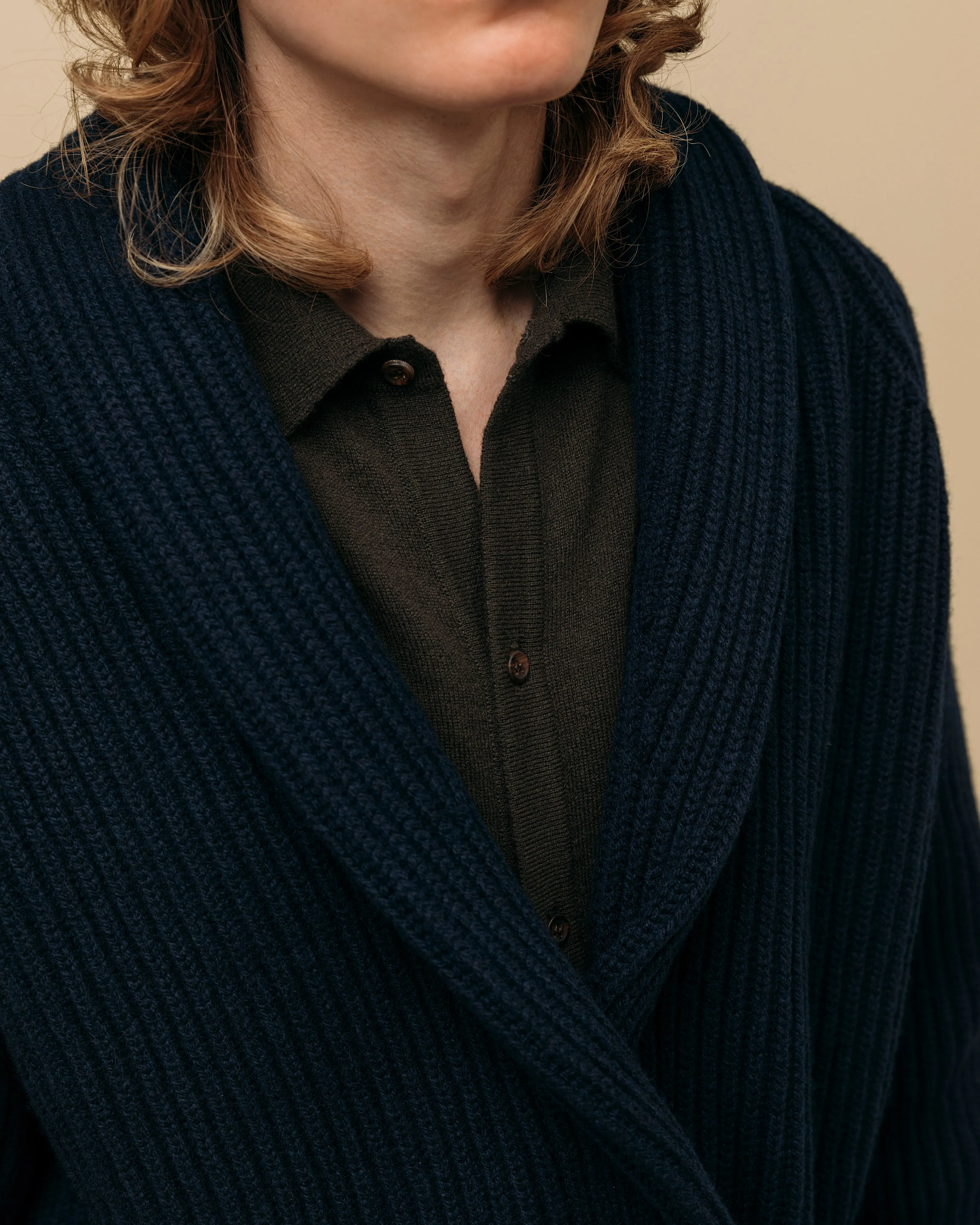 Superfine lambswool shawl coat in navy