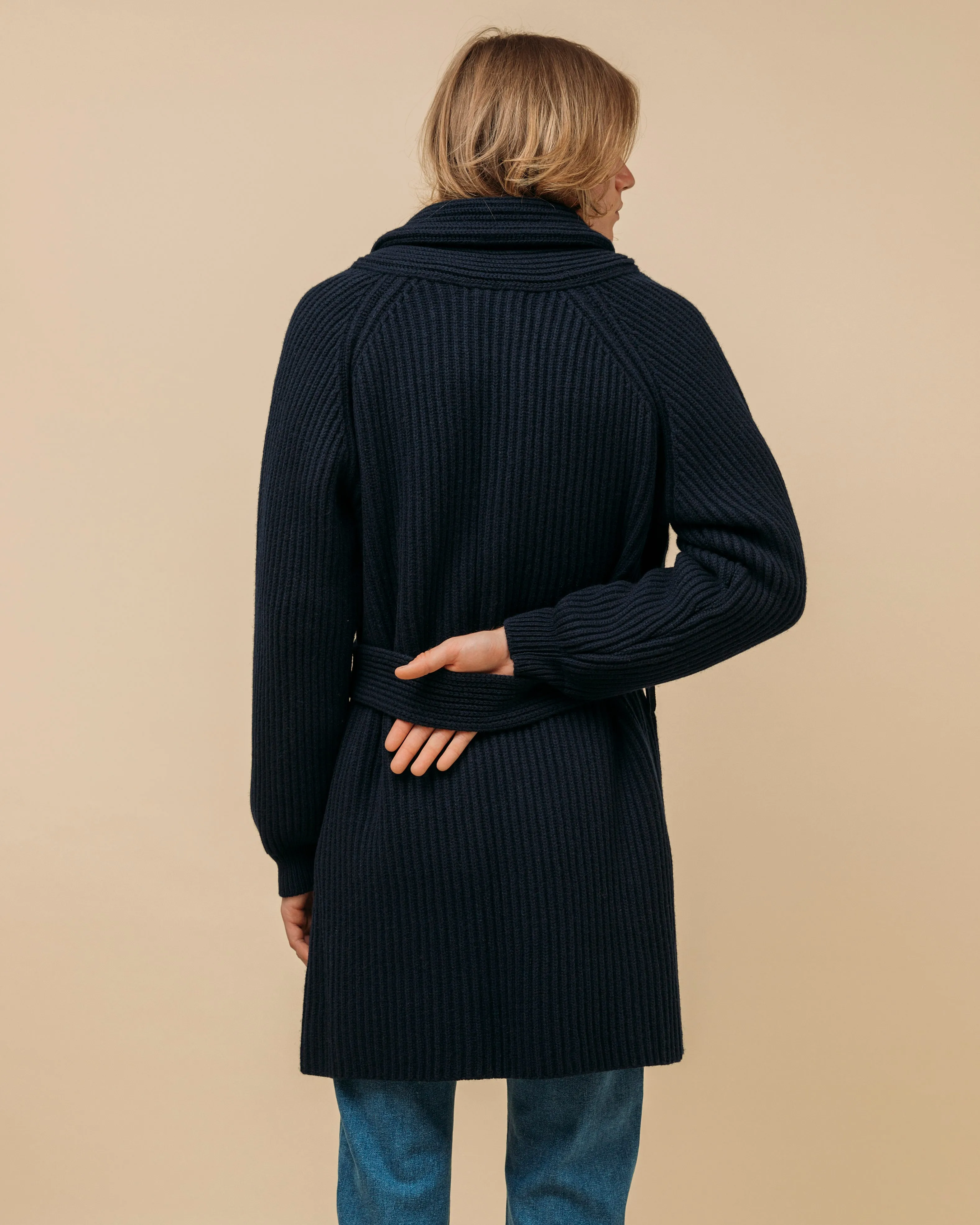 Superfine lambswool shawl coat in navy