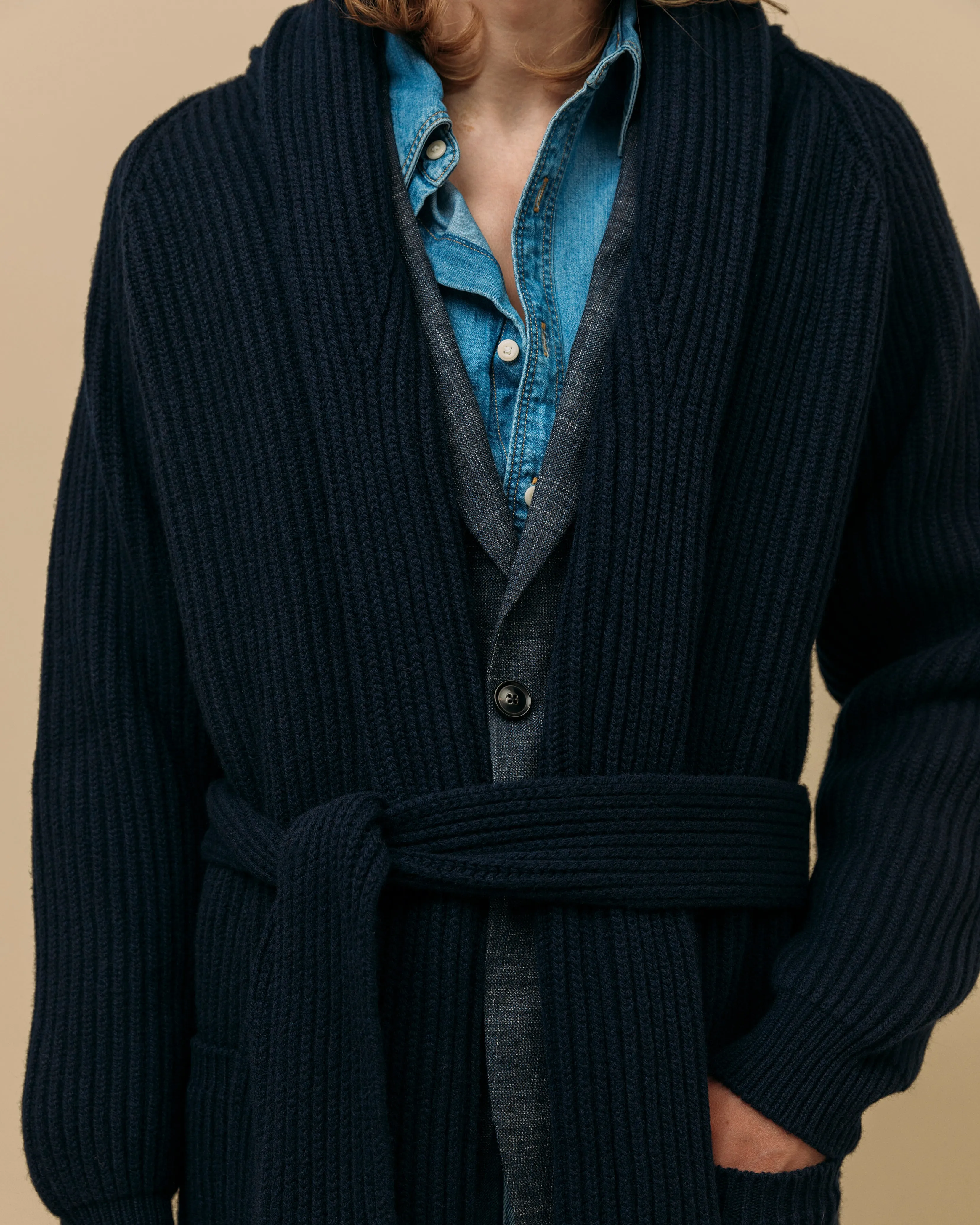 Superfine lambswool shawl coat in navy