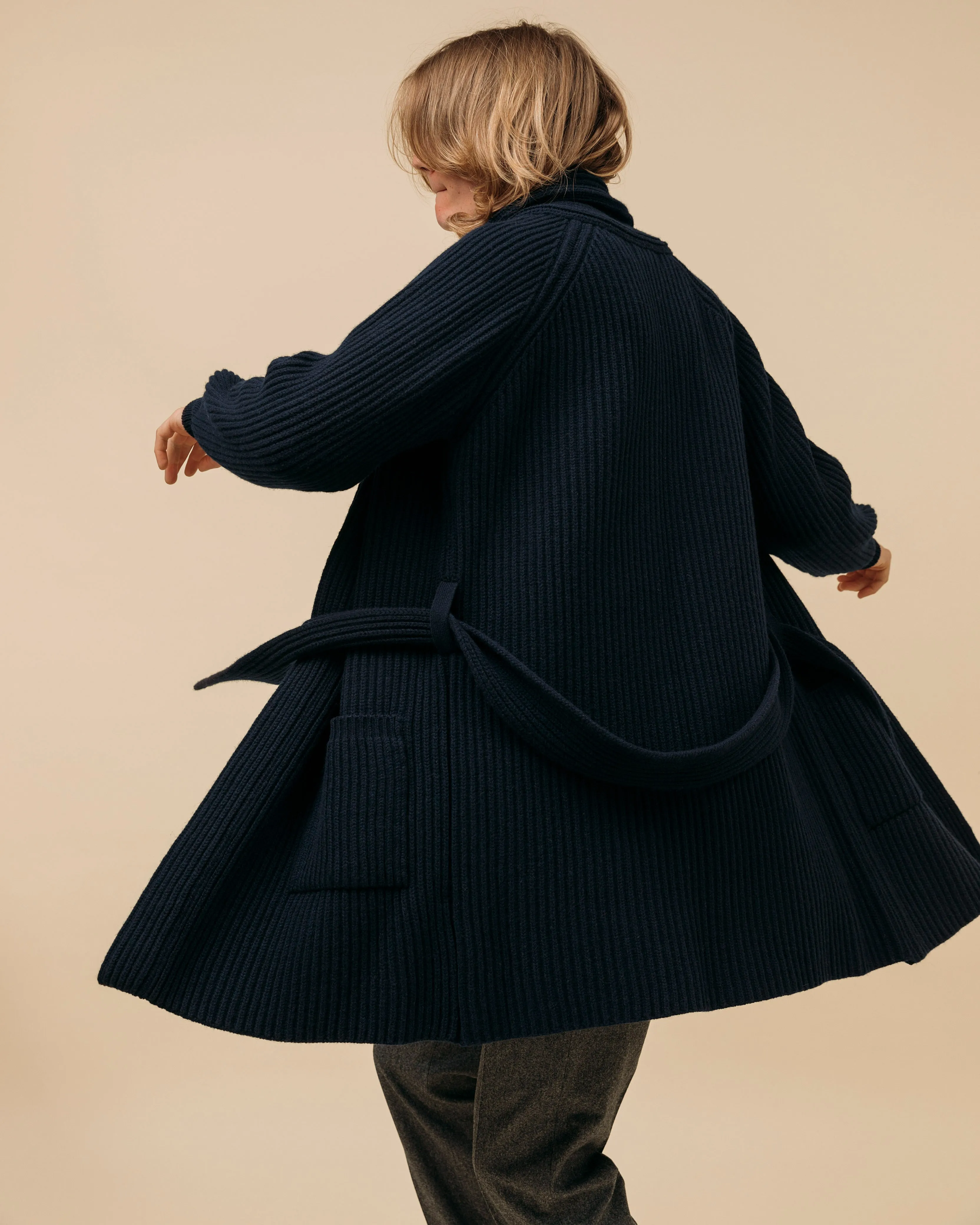 Superfine lambswool shawl coat in navy