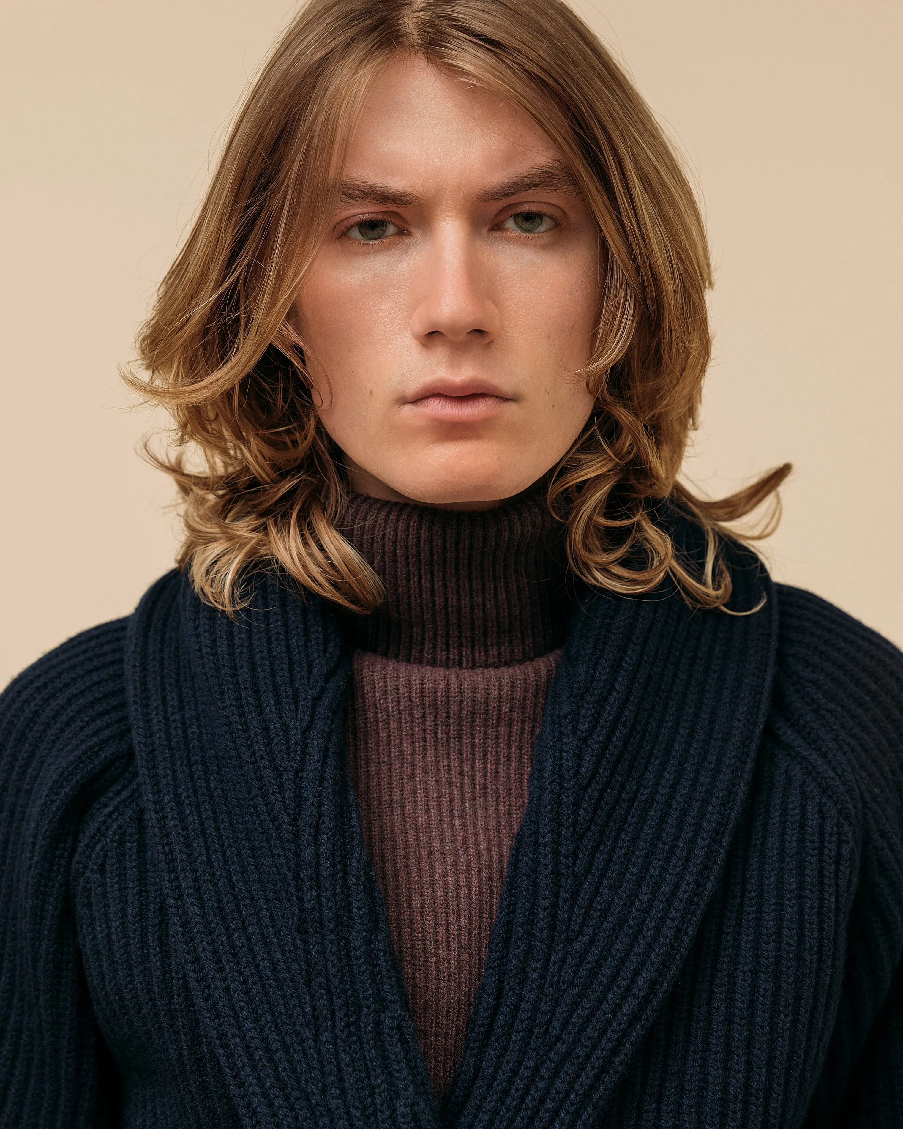 Superfine lambswool shawl coat in navy