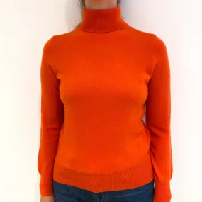 Tangerine Orange Cashmere Polo Neck Jumper Small