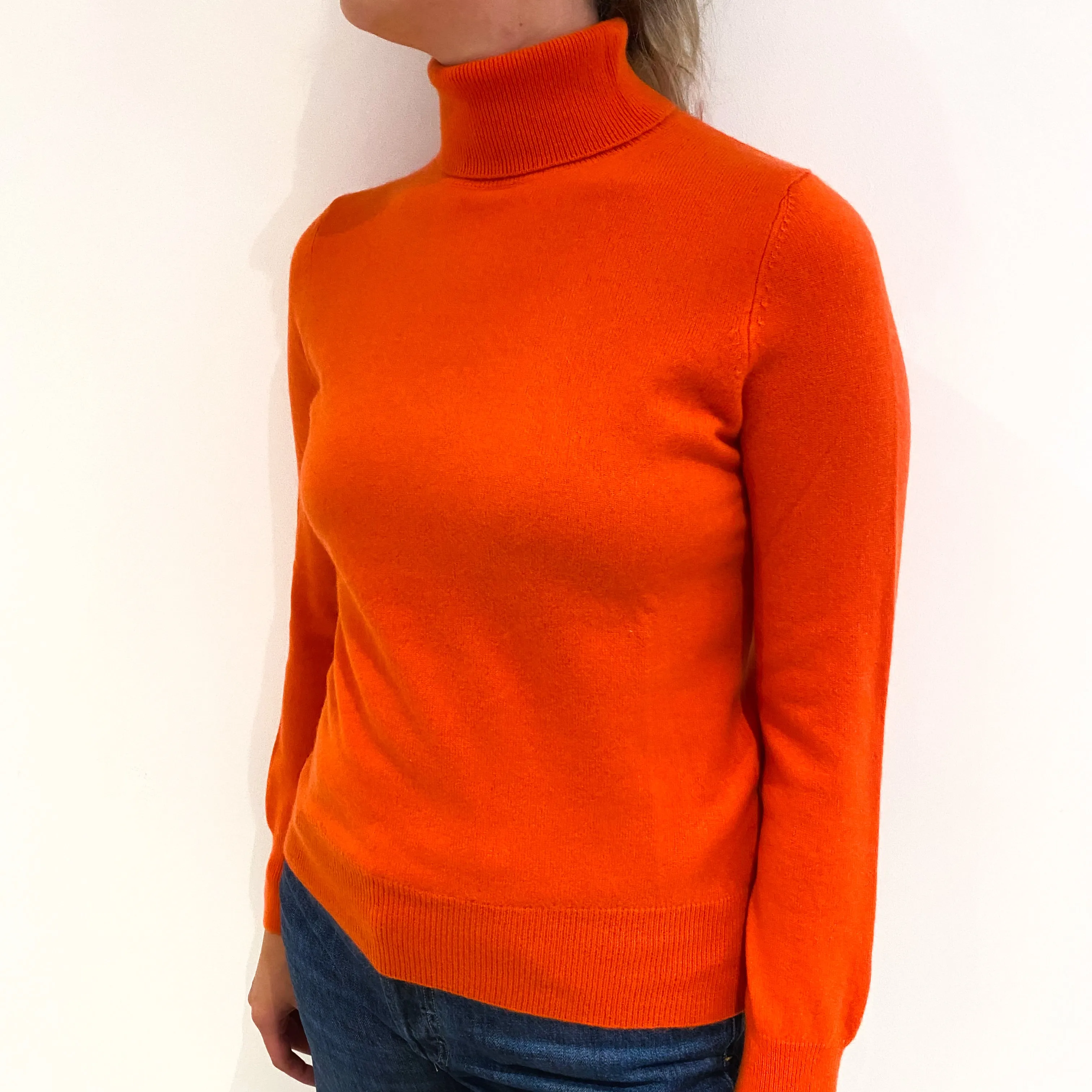 Tangerine Orange Cashmere Polo Neck Jumper Small