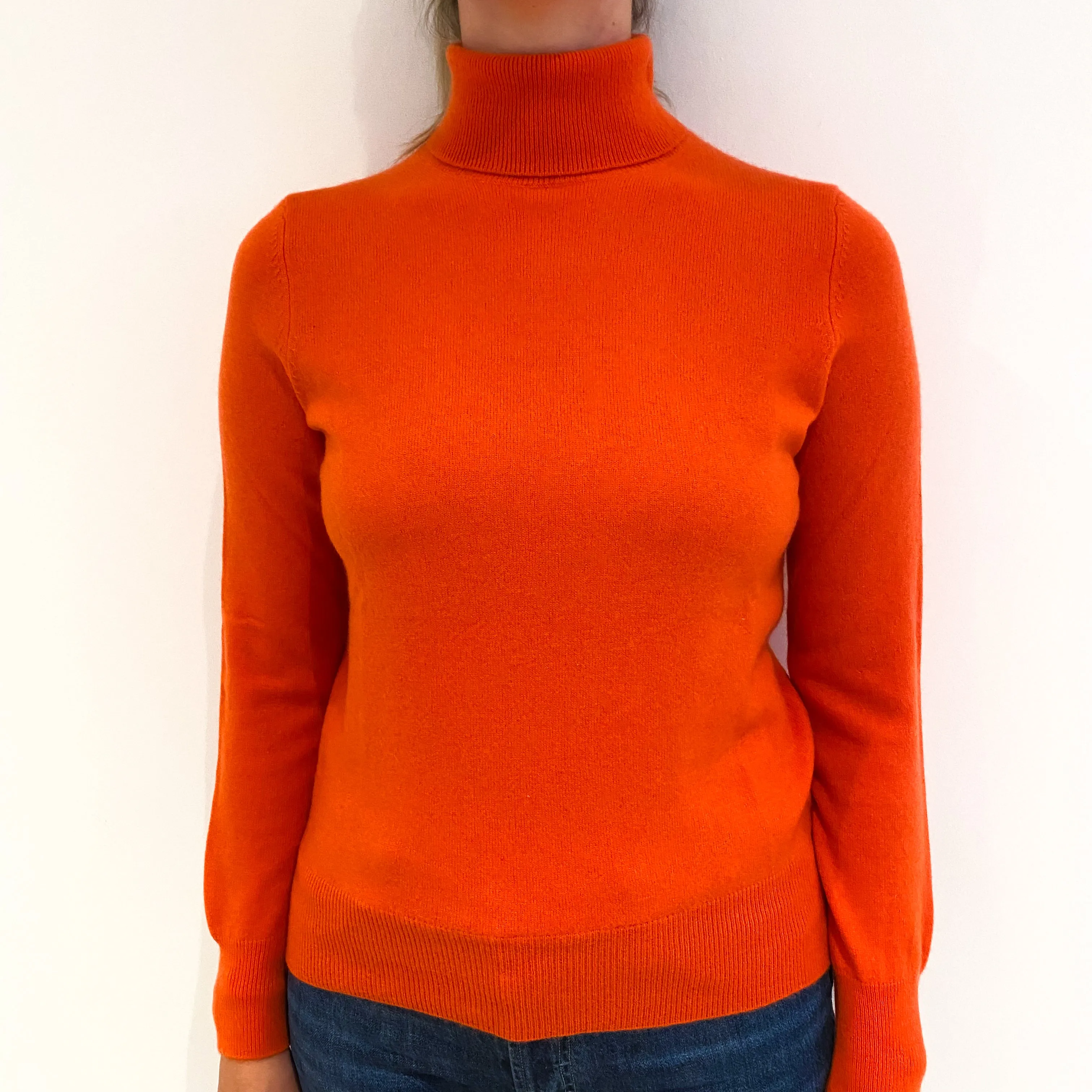 Tangerine Orange Cashmere Polo Neck Jumper Small