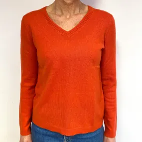 Tangerine Orange Cashmere V-Neck Jumper Medium