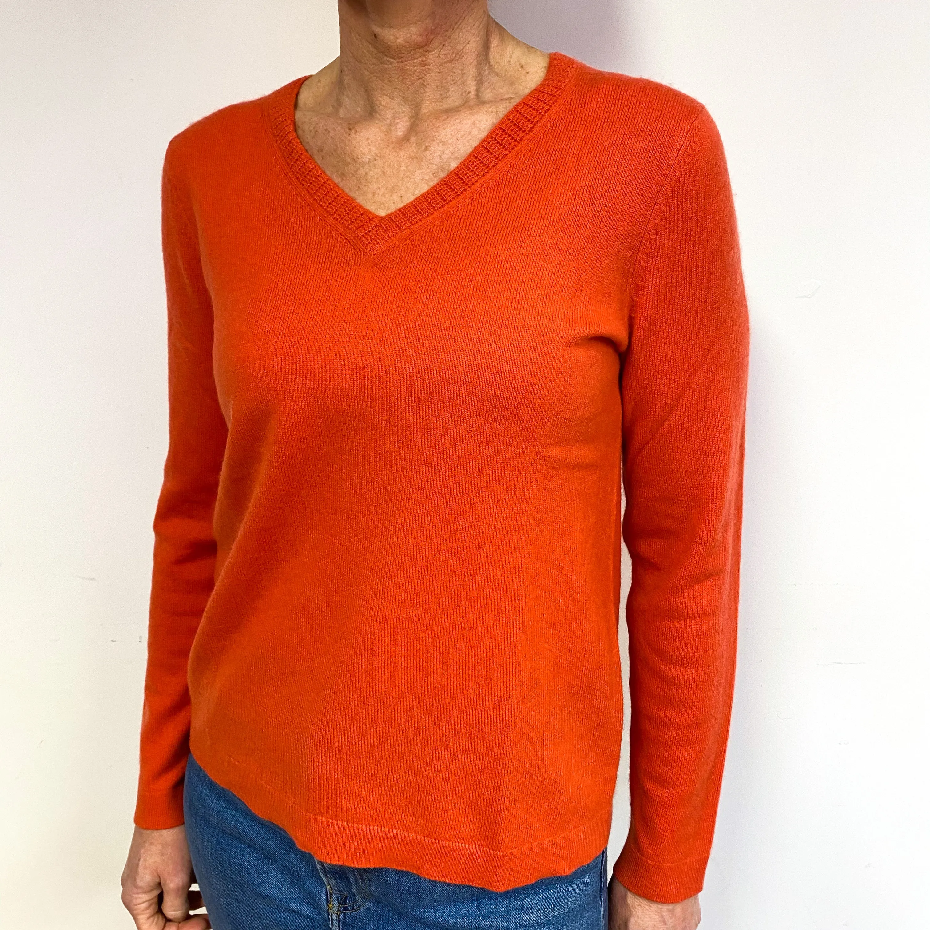 Tangerine Orange Cashmere V-Neck Jumper Medium
