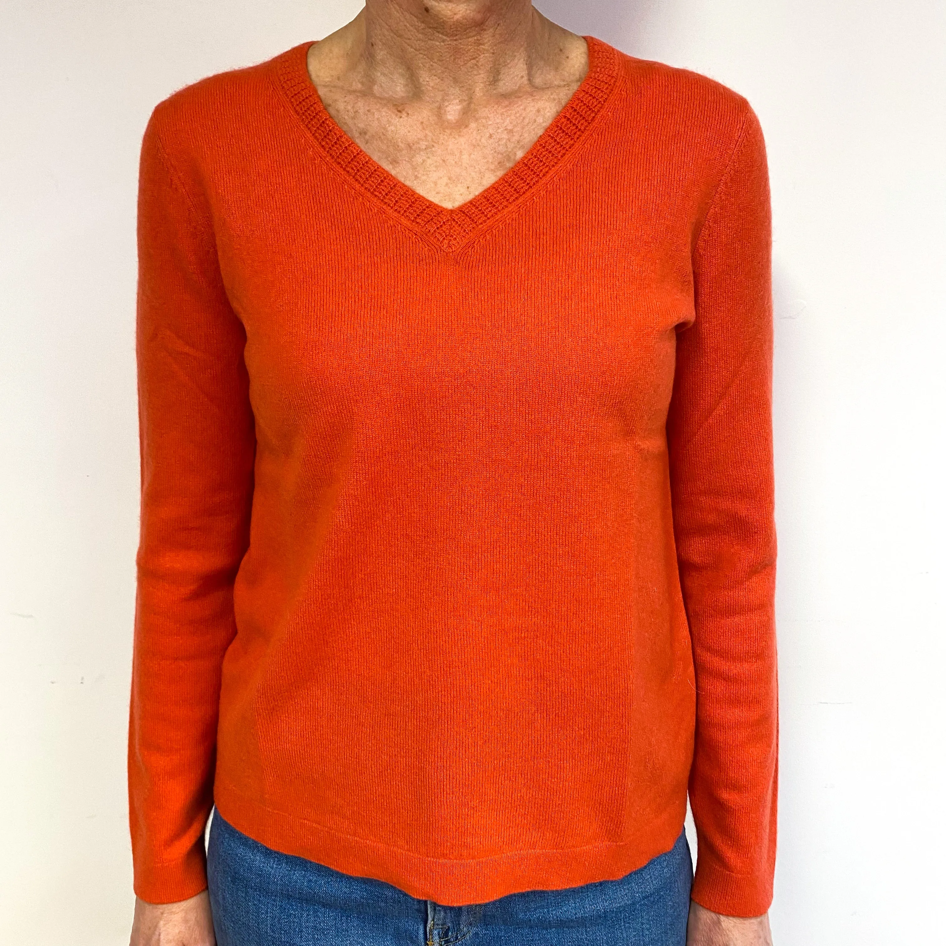 Tangerine Orange Cashmere V-Neck Jumper Medium