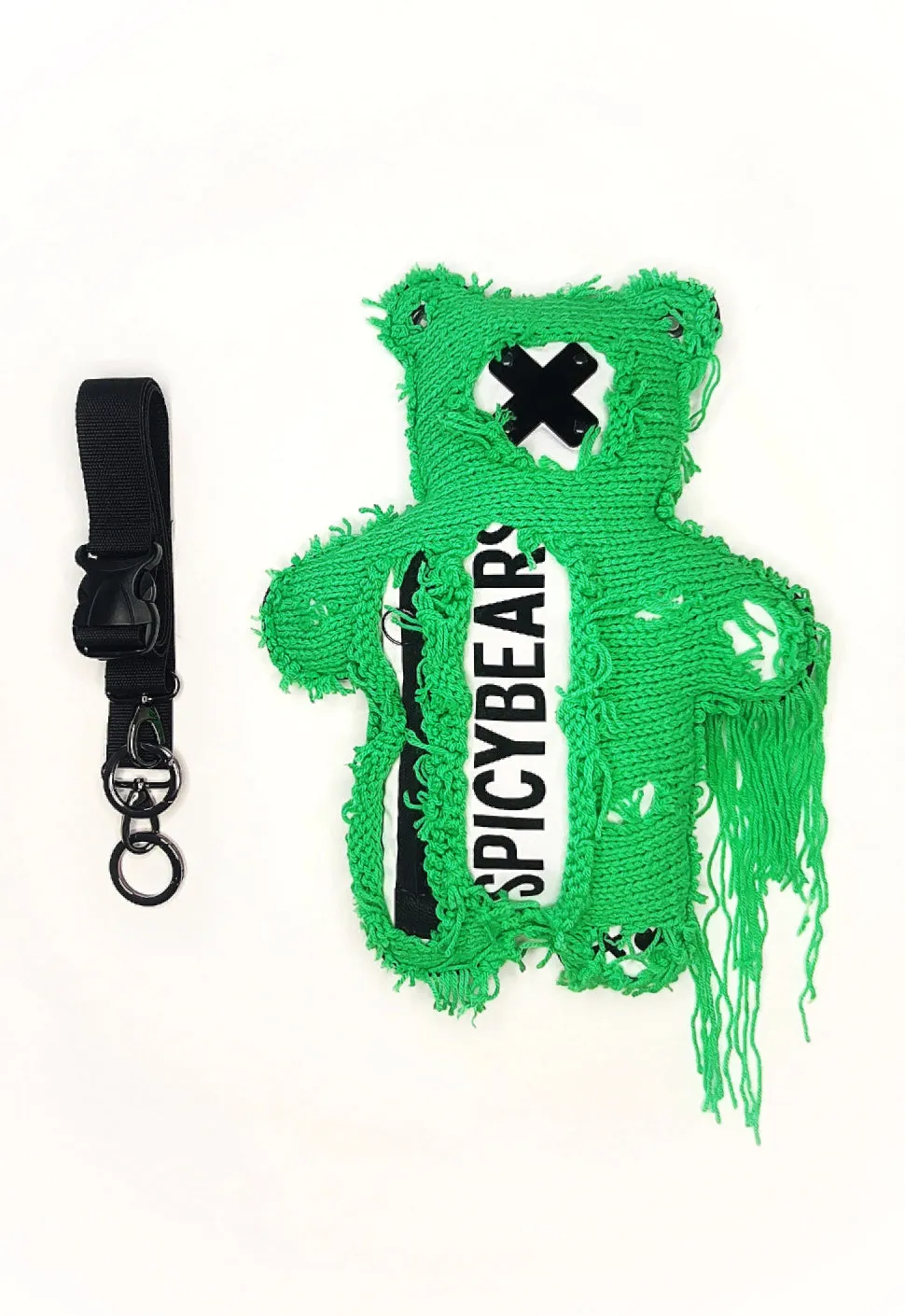 White | Neon Green Semi-Wool Coat | Spooky Bear Bag