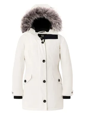 Women's Long Thick Waterproof Puffer Jacket with Detachable Faux Fur Hood