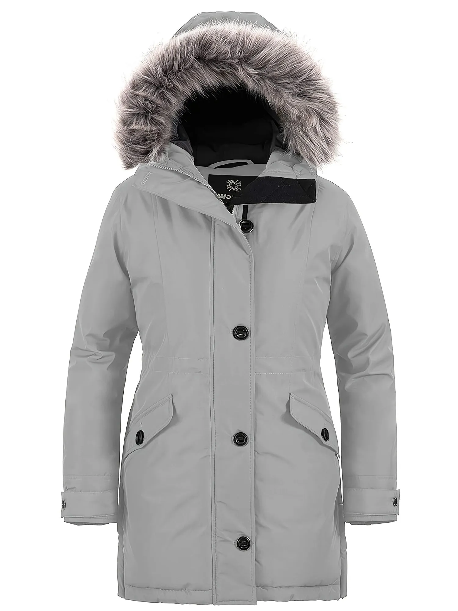 Women's Long Thick Waterproof Puffer Jacket with Detachable Faux Fur Hood