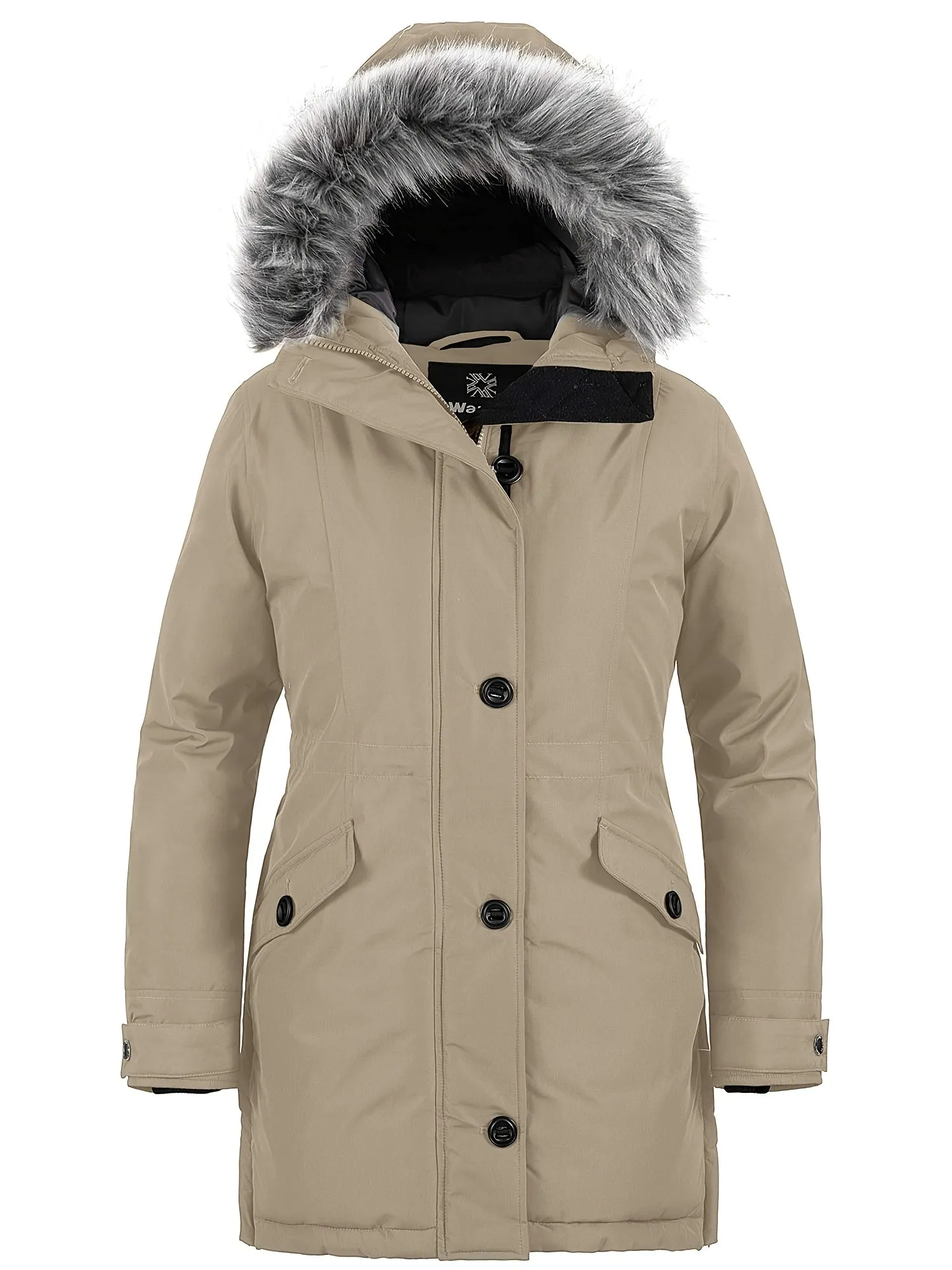 Women's Long Thick Waterproof Puffer Jacket with Detachable Faux Fur Hood