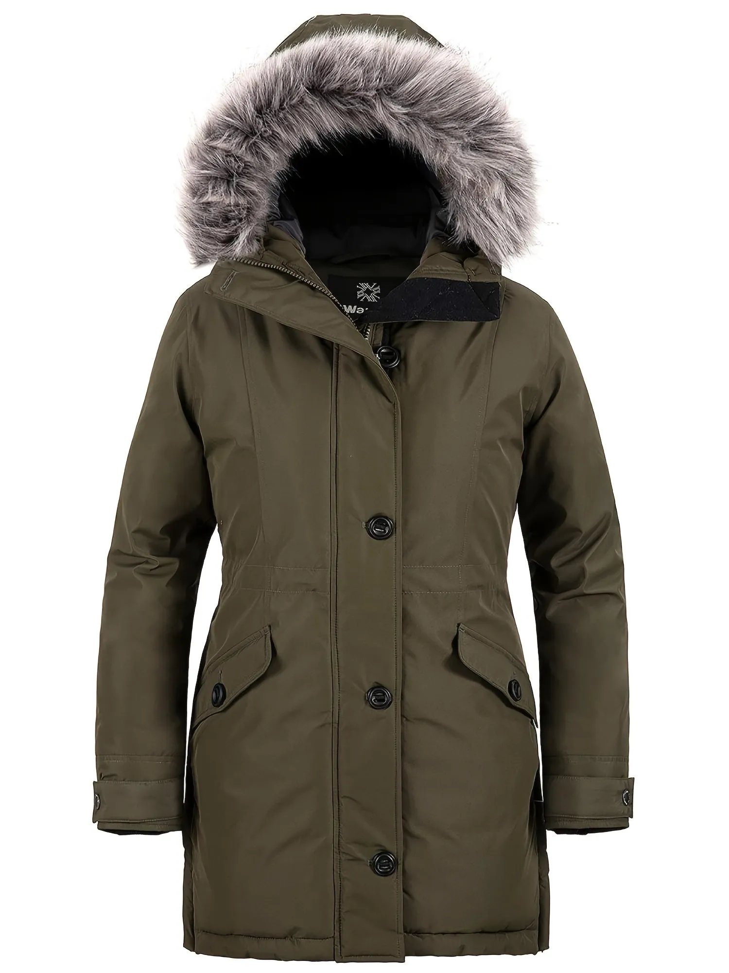 Women's Long Thick Waterproof Puffer Jacket with Detachable Faux Fur Hood