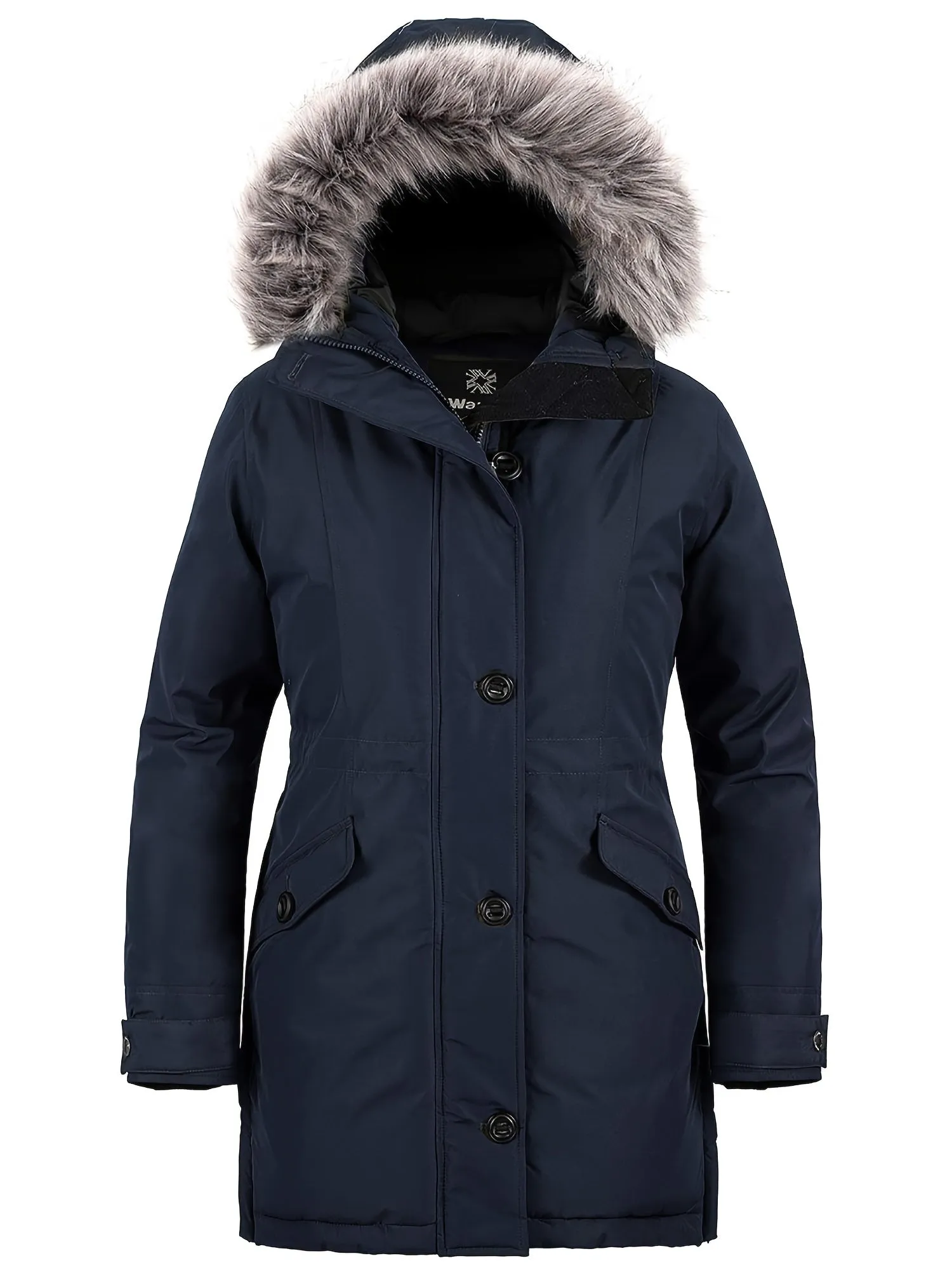Women's Long Thick Waterproof Puffer Jacket with Detachable Faux Fur Hood