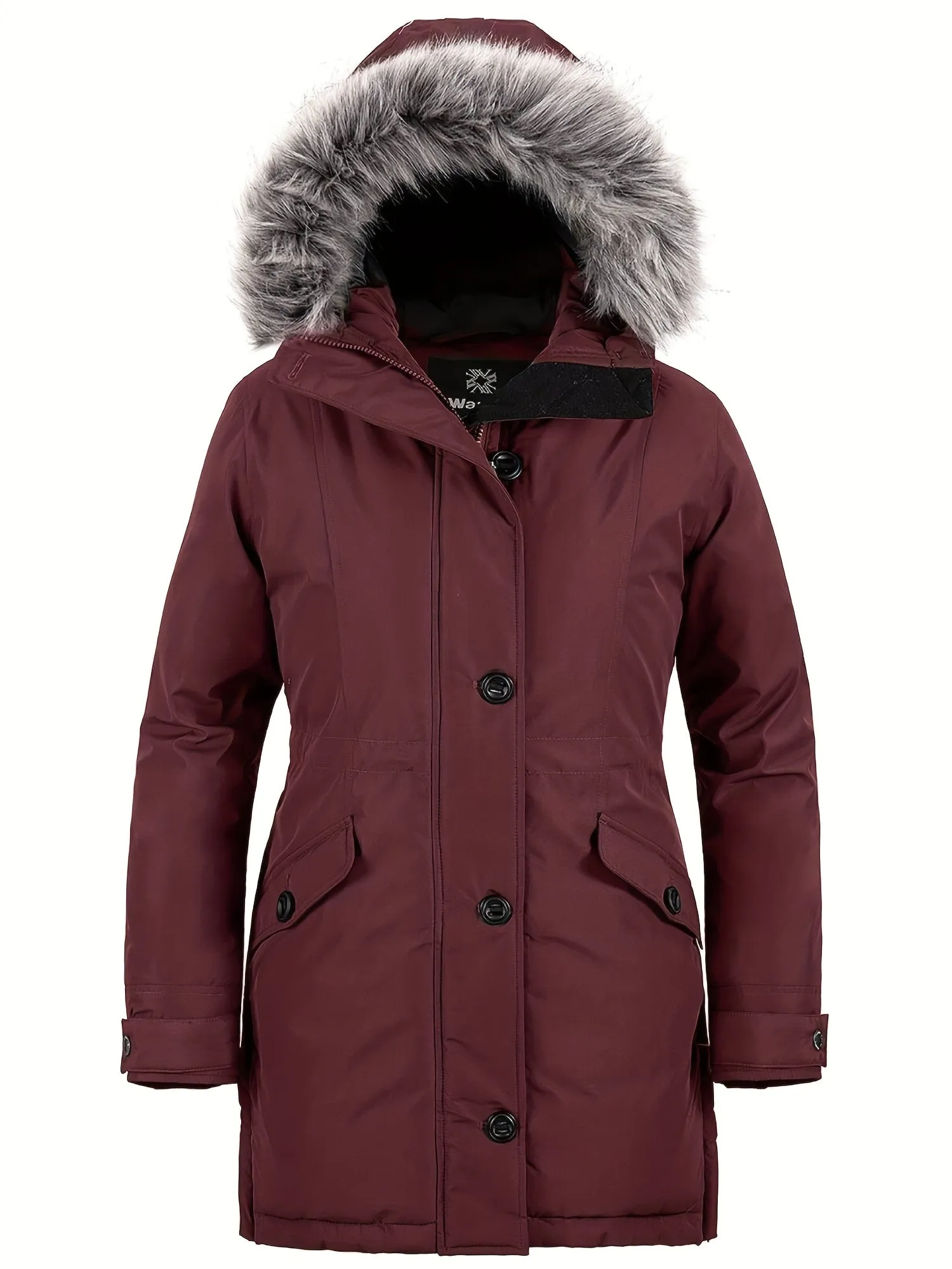 Women's Long Thick Waterproof Puffer Jacket with Detachable Faux Fur Hood