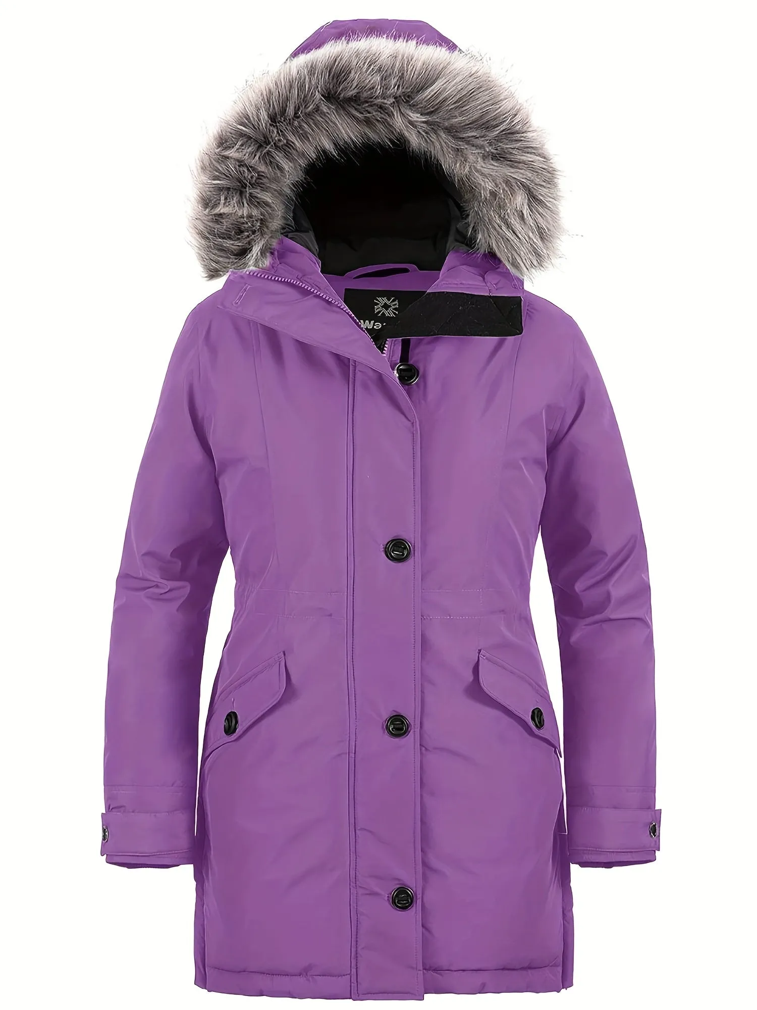 Women's Long Thick Waterproof Puffer Jacket with Detachable Faux Fur Hood