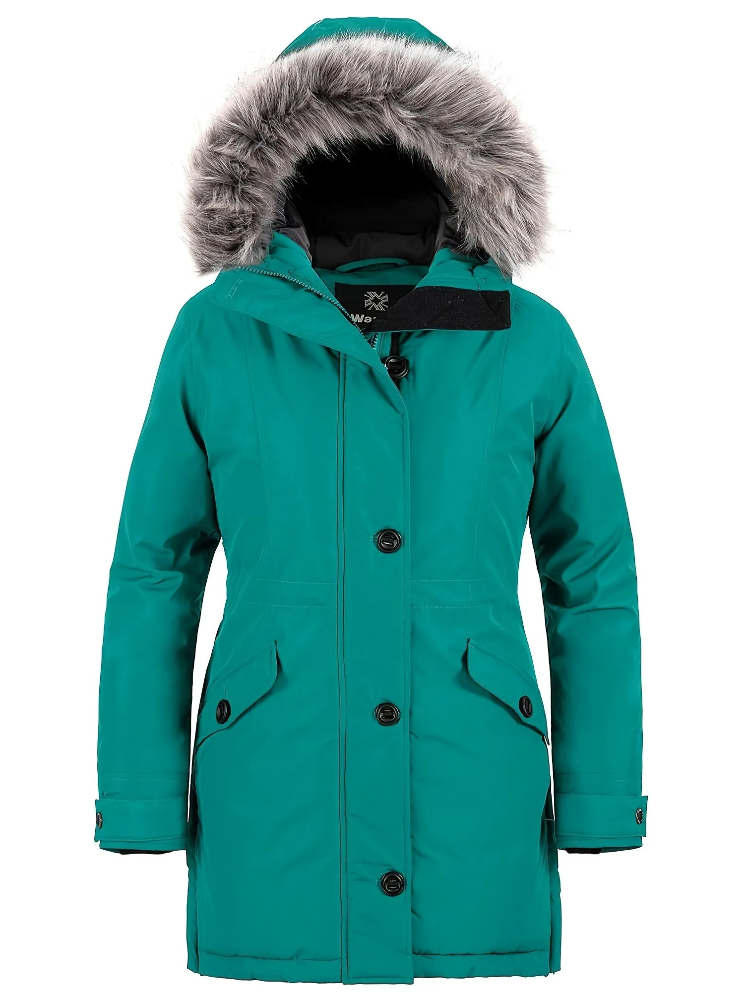 Women's Long Thick Waterproof Puffer Jacket with Detachable Faux Fur Hood