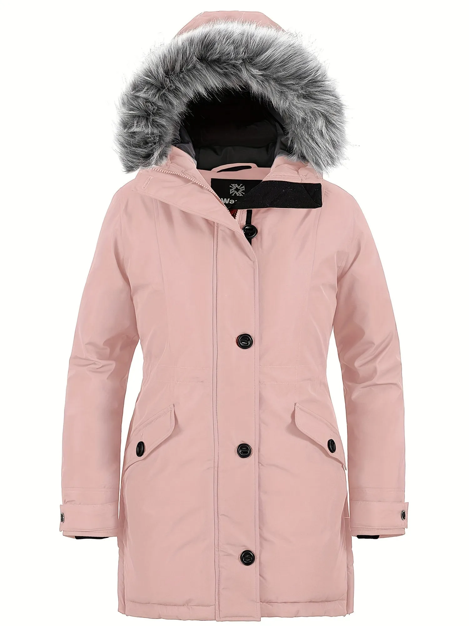 Women's Long Thick Waterproof Puffer Jacket with Detachable Faux Fur Hood