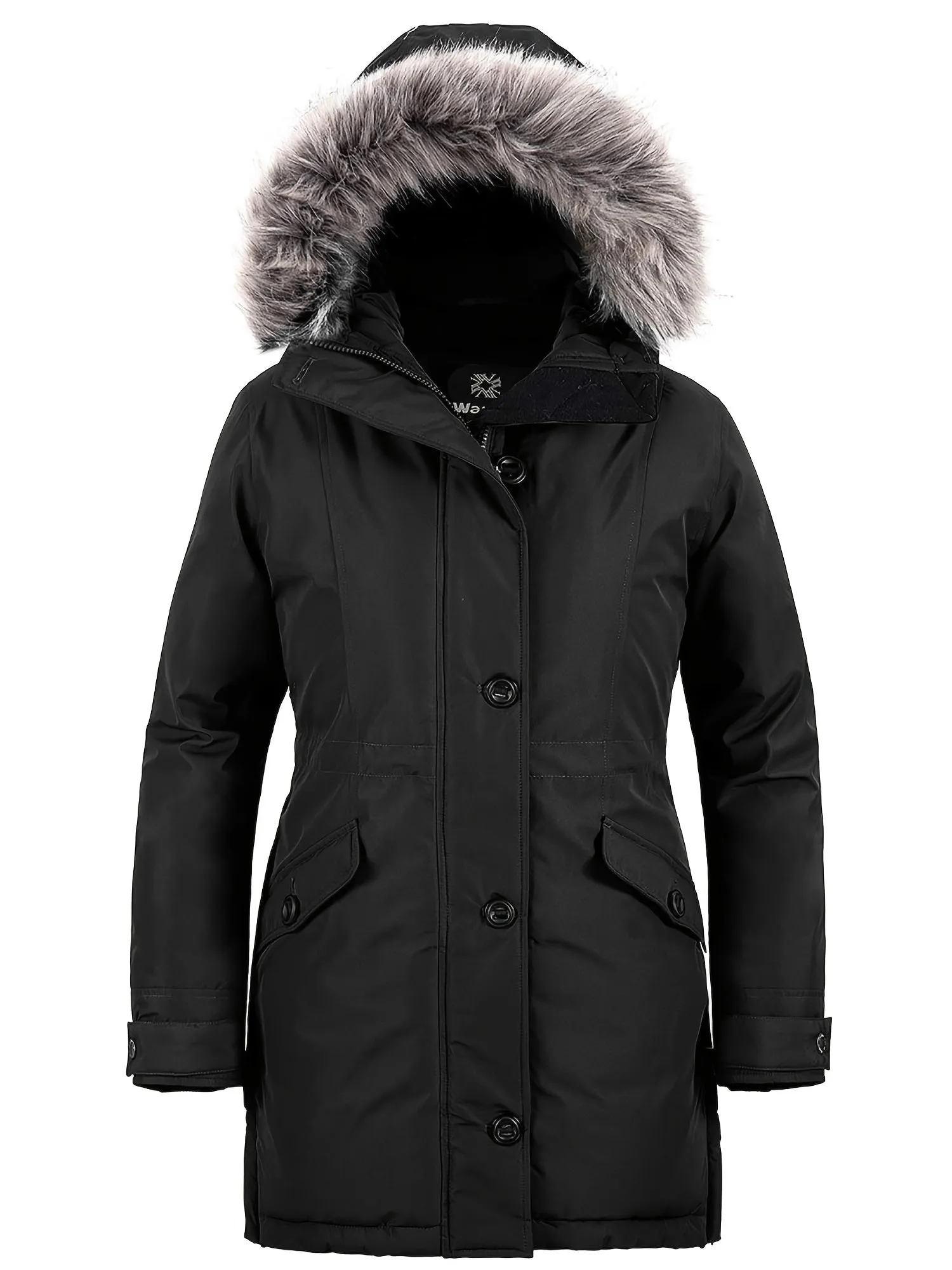 Women's Long Thick Waterproof Puffer Jacket with Detachable Faux Fur Hood